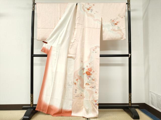 平和屋着物●創業460年・千總　訪問着　駒刺繍　流水鴛鴦牡丹花文　暈し染め　金彩　正絹　逸品　CABK7262yc
