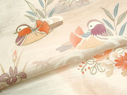 平和屋着物●創業460年・千總　訪問着　駒刺繍　流水鴛鴦牡丹花文　暈し染め　金彩　正絹　逸品　CABK7262yc
