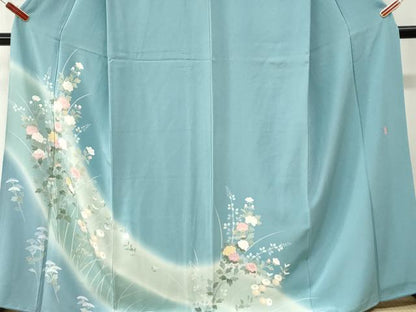 平和屋着物●訪問着　友禅　作家物　草花文　反端付き　正絹　逸品　CABK7263yc