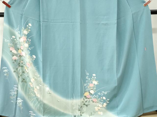 平和屋着物●訪問着　友禅　作家物　草花文　反端付き　正絹　逸品　CABK7263yc