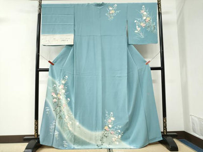 平和屋着物●訪問着　友禅　作家物　草花文　反端付き　正絹　逸品　CABK7263yc