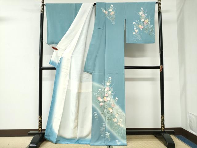 平和屋着物●訪問着　友禅　作家物　草花文　反端付き　正絹　逸品　CABK7263yc