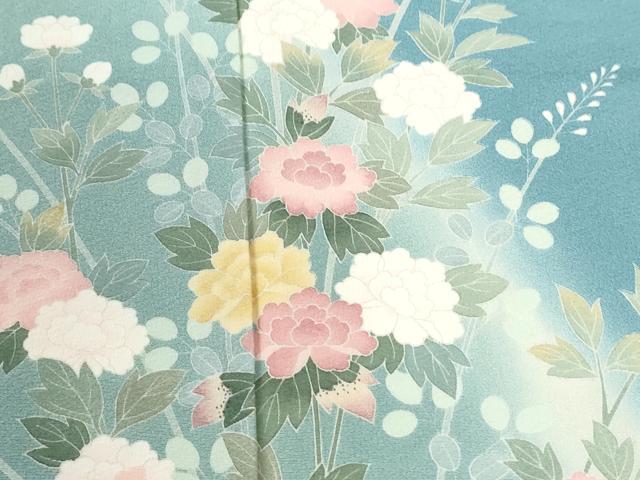 平和屋着物●訪問着　友禅　作家物　草花文　反端付き　正絹　逸品　CABK7263yc