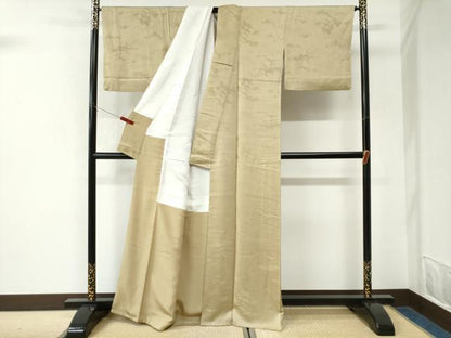 平和屋着物●上質な色無地　遠山地紋　木蘭色　正絹　逸品　CABK7264yc