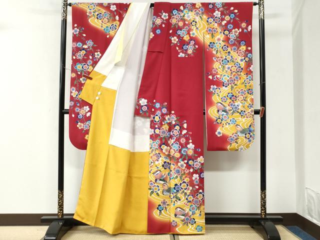 平和屋着物●豪華振袖　作家物　駒刺繍　流水鴛鴦枝桜文　暈し染め　金彩　鈴乃屋扱い　正絹　逸品　CABK7269yc