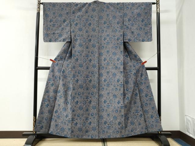 平和屋着物●上質な紬　更紗枝花文　正絹　逸品　未使用　CABK7272yc