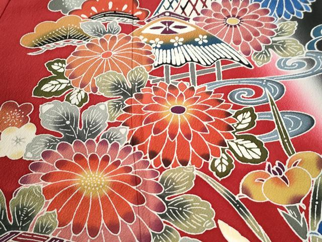 平和屋着物●豪華振袖　紅型　飛鶴流水松竹梅花文　暈し染め　黒地　正絹　逸品　CABK7273yc