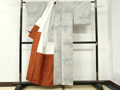 平和屋着物●本場大島紬　白大島　7マルキ　総絣　渡し船　正絹　逸品　CABK7274yc