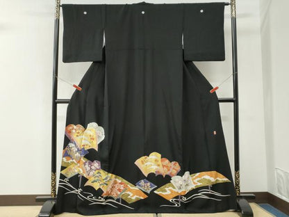 平和屋着物●豪華黒留袖　作家物　駒刺繍　立波冊子飛鶴草花文　金彩　正絹　逸品　CABK7277yc