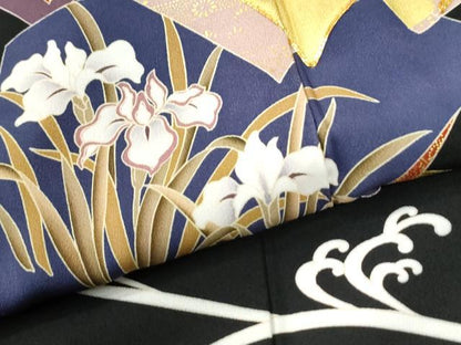 平和屋着物●豪華黒留袖　作家物　駒刺繍　立波冊子飛鶴草花文　金彩　正絹　逸品　CABK7277yc