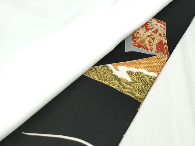 平和屋着物●豪華黒留袖　作家物　駒刺繍　立波冊子飛鶴草花文　金彩　正絹　逸品　CABK7277yc