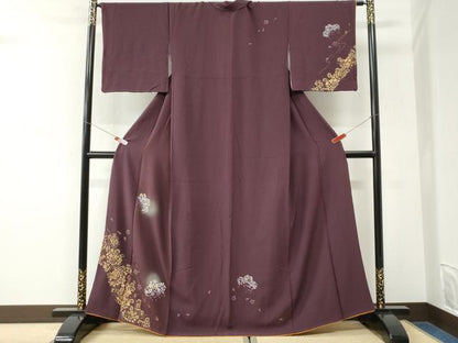 平和屋着物●訪問着　舞桜草花文　蛍暈し　金彩　正絹　逸品　CABK7278yc