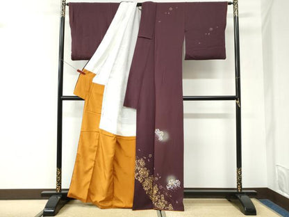平和屋着物●訪問着　舞桜草花文　蛍暈し　金彩　正絹　逸品　CABK7278yc