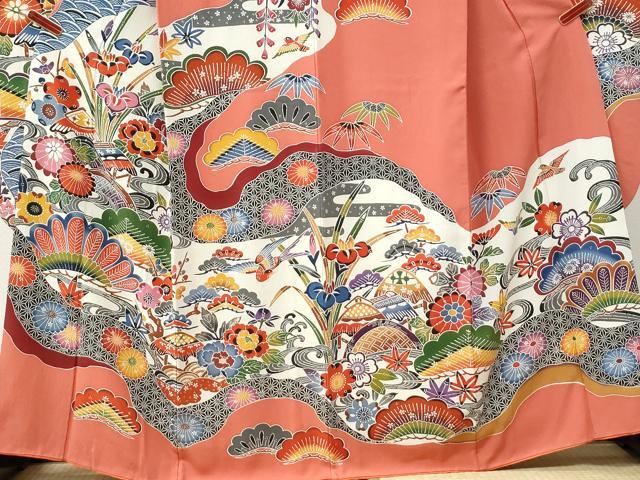平和屋着物●豪華振袖　紅型　飛鳥松竹梅竜田川風景文　正絹　逸品　CABK7279yc