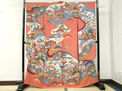 平和屋着物●豪華振袖　紅型　飛鳥松竹梅竜田川風景文　正絹　逸品　CABK7279yc