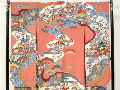 平和屋着物●豪華振袖　紅型　飛鳥松竹梅竜田川風景文　正絹　逸品　CABK7279yc