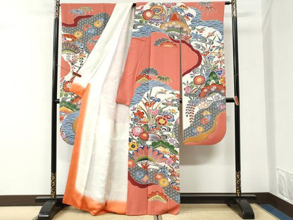 平和屋着物●豪華振袖　紅型　飛鳥松竹梅竜田川風景文　正絹　逸品　CABK7279yc