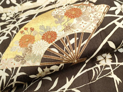 平和屋着物●訪問着　駒刺繍　扇面エ霞草花文　金彩　正絹　逸品　CABK7281yc