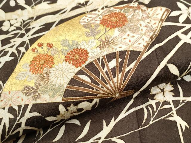 平和屋着物●訪問着　駒刺繍　扇面エ霞草花文　金彩　正絹　逸品　CABK7281yc