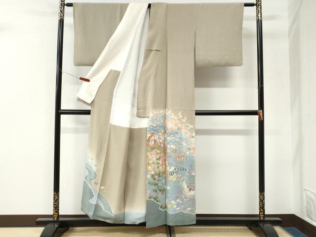 平和屋着物●本加賀友禅作家　中政雄　色留袖　流水風景花文　暈し染め　正絹　逸品　CABK7282yc