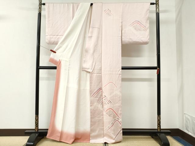 平和屋着物●訪問着　絞り　刺繍　霞遠山草花文　金彩　正絹　逸品　CABK7286yc