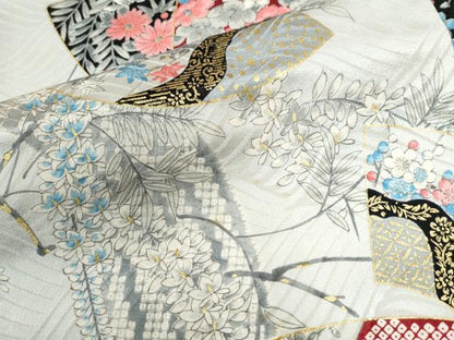平和屋着物●豪華振袖　地紙重ね草花文　金彩　正絹　逸品　CABK7287yc