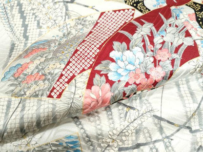 平和屋着物●豪華振袖　地紙重ね草花文　金彩　正絹　逸品　CABK7287yc