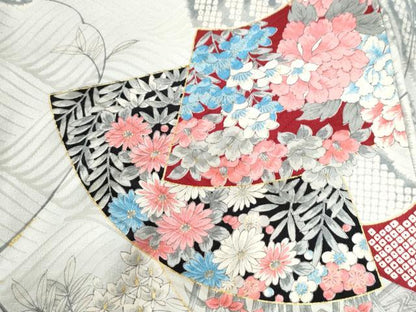 平和屋着物●豪華振袖　地紙重ね草花文　金彩　正絹　逸品　CABK7287yc