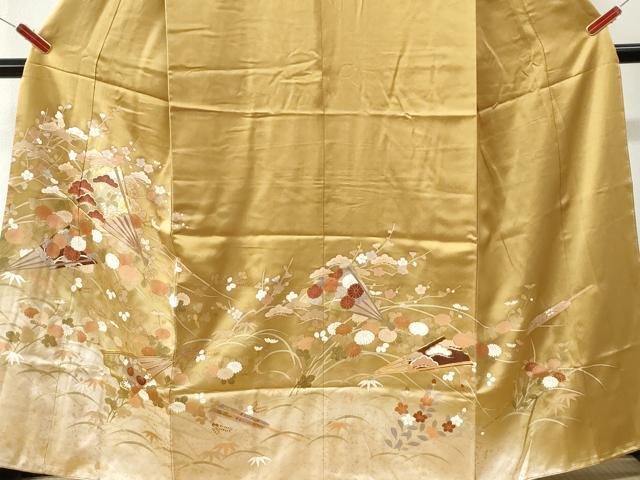 平和屋着物●豪華色留袖　駒刺繍　芝草扇面松竹梅花文　暈し染め　金彩　正絹　逸品　CABK7294yc