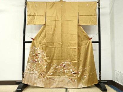 平和屋着物●豪華色留袖　駒刺繍　芝草扇面松竹梅花文　暈し染め　金彩　正絹　逸品　CABK7294yc