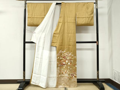 平和屋着物●豪華色留袖　駒刺繍　芝草扇面松竹梅花文　暈し染め　金彩　正絹　逸品　CABK7294yc