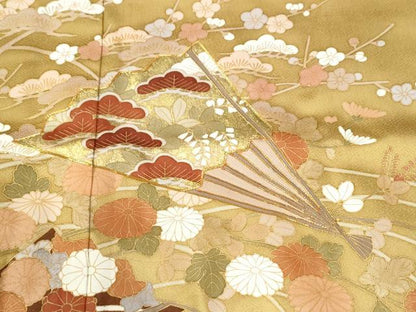 平和屋着物●豪華色留袖　駒刺繍　芝草扇面松竹梅花文　暈し染め　金彩　正絹　逸品　CABK7294yc