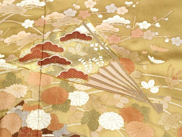 平和屋着物●豪華色留袖　駒刺繍　芝草扇面松竹梅花文　暈し染め　金彩　正絹　逸品　CABK7294yc