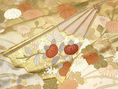 平和屋着物●豪華色留袖　駒刺繍　芝草扇面松竹梅花文　暈し染め　金彩　正絹　逸品　CABK7294yc