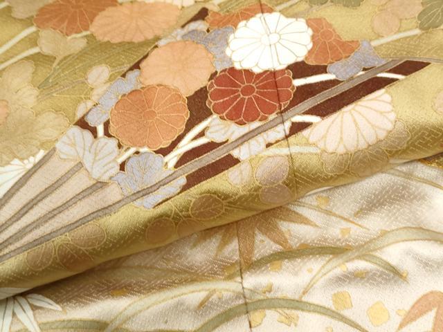 平和屋着物●豪華色留袖　駒刺繍　芝草扇面松竹梅花文　暈し染め　金彩　正絹　逸品　CABK7294yc