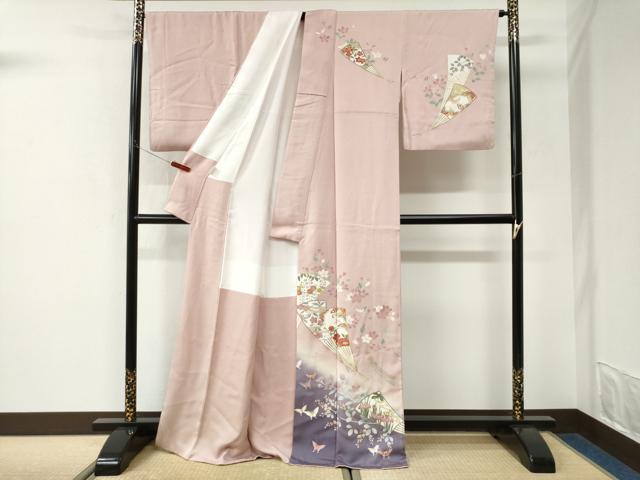 平和屋着物●訪問着　扇面花蝶文　暈し染め　金彩　正絹　逸品　CABK7298yc