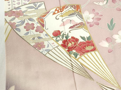 平和屋着物●訪問着　扇面花蝶文　暈し染め　金彩　正絹　逸品　CABK7298yc
