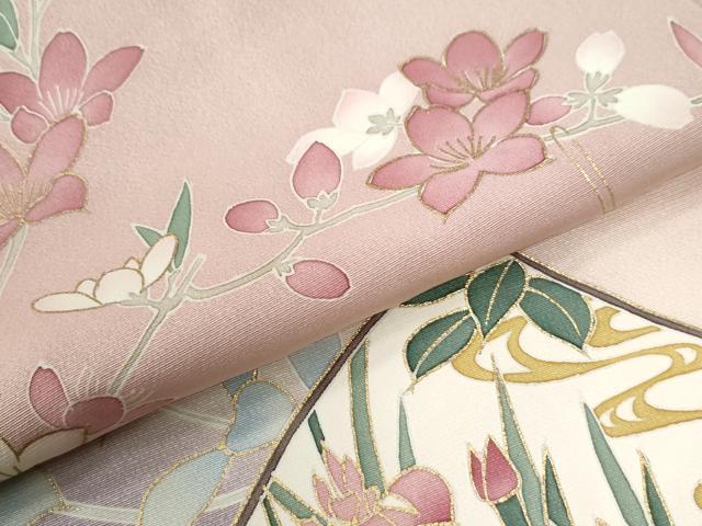 平和屋着物●訪問着　扇面花蝶文　暈し染め　金彩　正絹　逸品　CABK7298yc