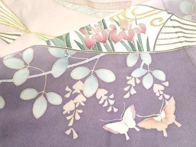 平和屋着物●訪問着　扇面花蝶文　暈し染め　金彩　正絹　逸品　CABK7298yc
