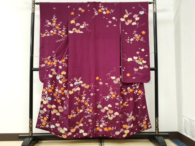 平和屋着物●豪華振袖　駒刺繍　葵枝梅文　鬼しぼ縮緬　正絹　逸品　CABK7299yc
