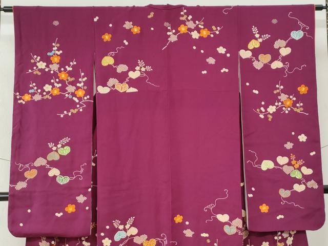 平和屋着物●豪華振袖　駒刺繍　葵枝梅文　鬼しぼ縮緬　正絹　逸品　CABK7299yc