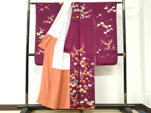 平和屋着物●豪華振袖　駒刺繍　葵枝梅文　鬼しぼ縮緬　正絹　逸品　CABK7299yc