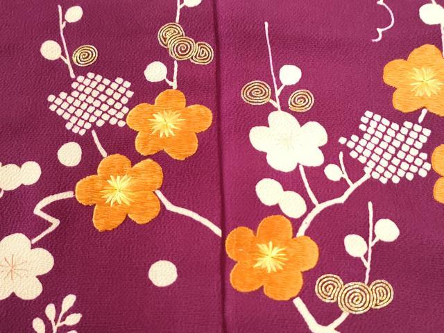 平和屋着物●豪華振袖　駒刺繍　葵枝梅文　鬼しぼ縮緬　正絹　逸品　CABK7299yc