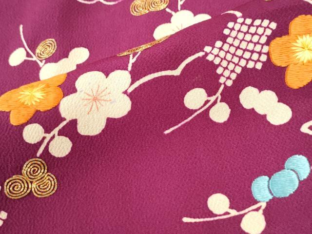 平和屋着物●豪華振袖　駒刺繍　葵枝梅文　鬼しぼ縮緬　正絹　逸品　CABK7299yc