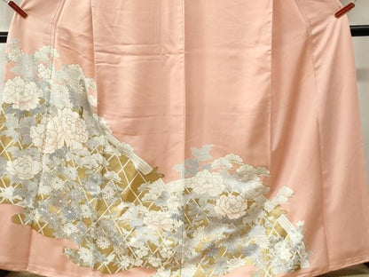 平和屋着物●豪華色留袖　駒刺繍　籬牡丹花文　金彩　正絹　逸品　CABK7300yc