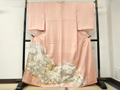 平和屋着物●豪華色留袖　駒刺繍　籬牡丹花文　金彩　正絹　逸品　CABK7300yc