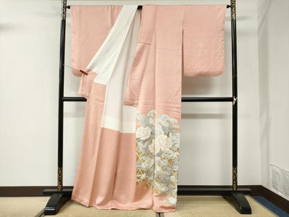 平和屋着物●豪華色留袖　駒刺繍　籬牡丹花文　金彩　正絹　逸品　CABK7300yc
