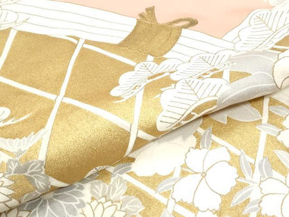 平和屋着物●豪華色留袖　駒刺繍　籬牡丹花文　金彩　正絹　逸品　CABK7300yc