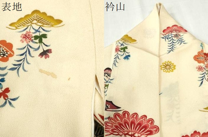 平和屋着物●豪華振袖　型染め　雲取り飛鳥花松文　鬼しぼ縮緬　正絹　逸品　CABK7302yc