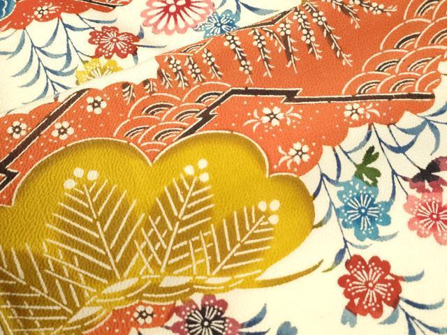 平和屋着物●豪華振袖　型染め　雲取り飛鳥花松文　鬼しぼ縮緬　正絹　逸品　CABK7302yc